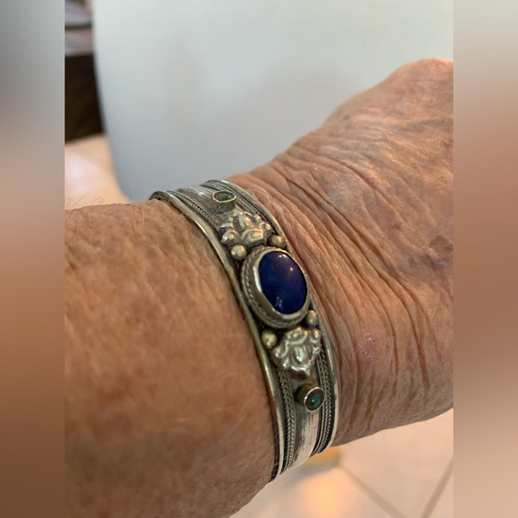 Vintage boho ethnic alpaca with lapis bracelet - Picture 1 of 3